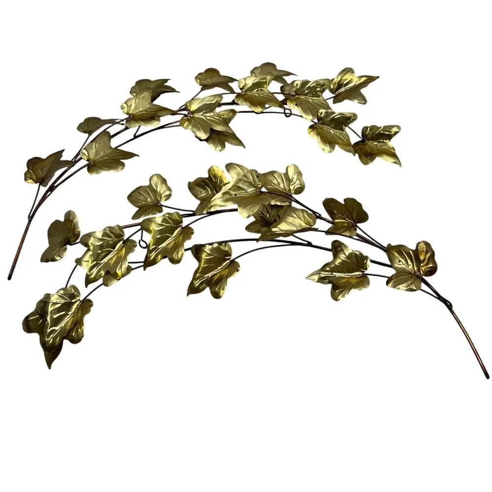 Vintage Brass Ivy Leaf Wall Art Set 2 Gold Mid Century Modern Botanical Decor‎